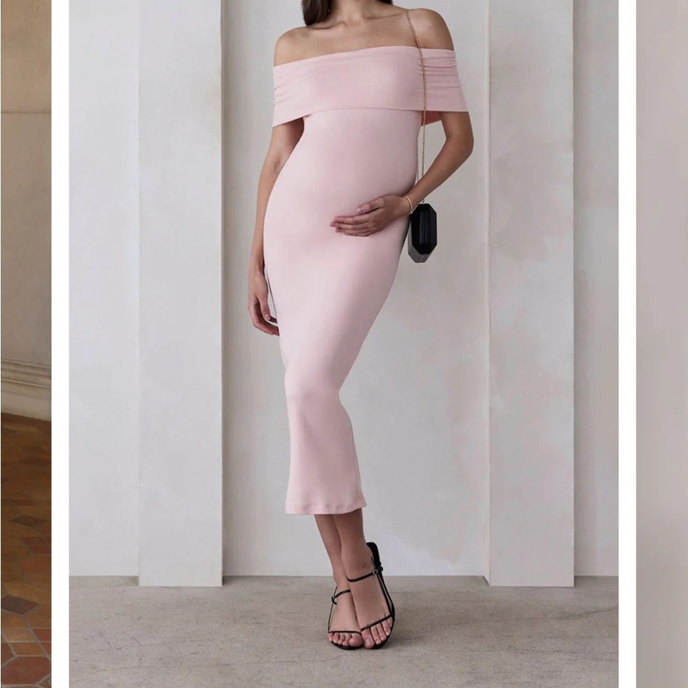 Elegant Off-Shoulder Pink Midi Dress